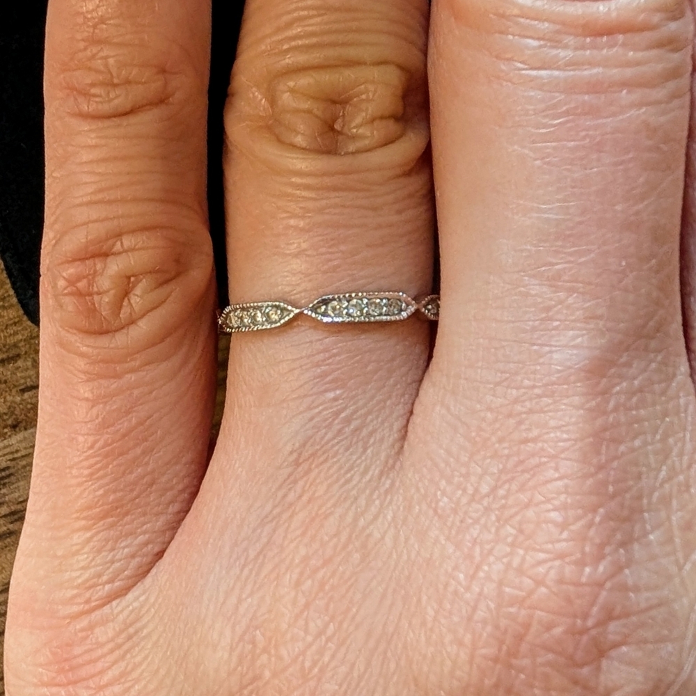 Milgrain Art Deco Full Eternity Wedding Ring Size 5 - Picture 3 of 3